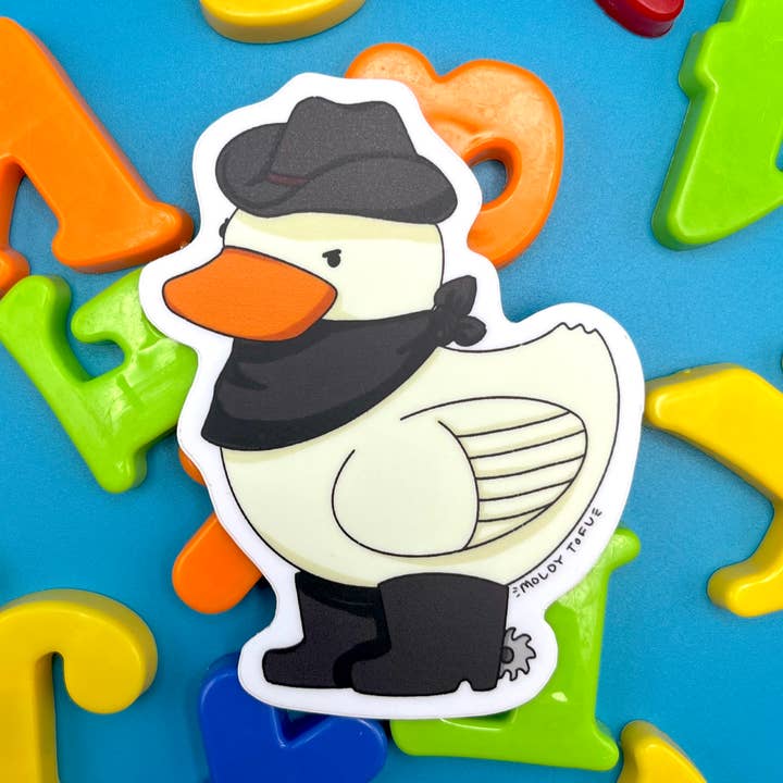 Cowboy Duck Vinyl Sticker for wholesale by Moldy Tofu Art