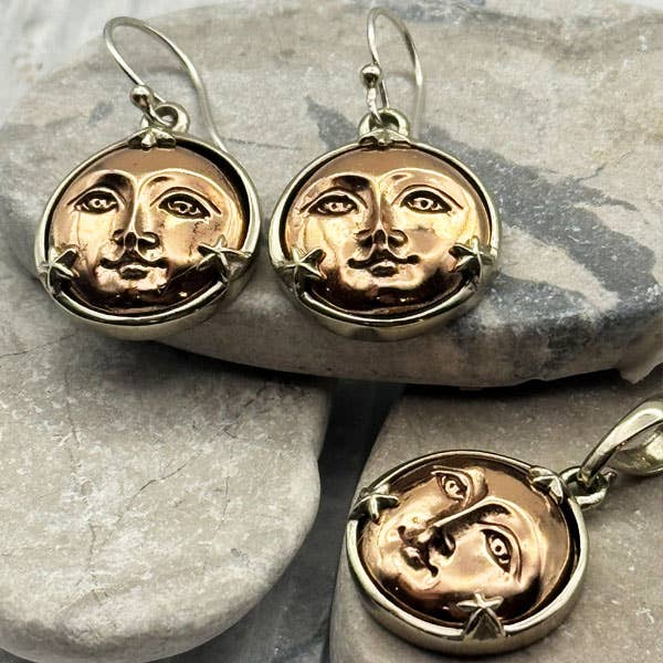 Bronze Moon Pendant & Earrings, two-tone for wholesale by Goddess Design Studio