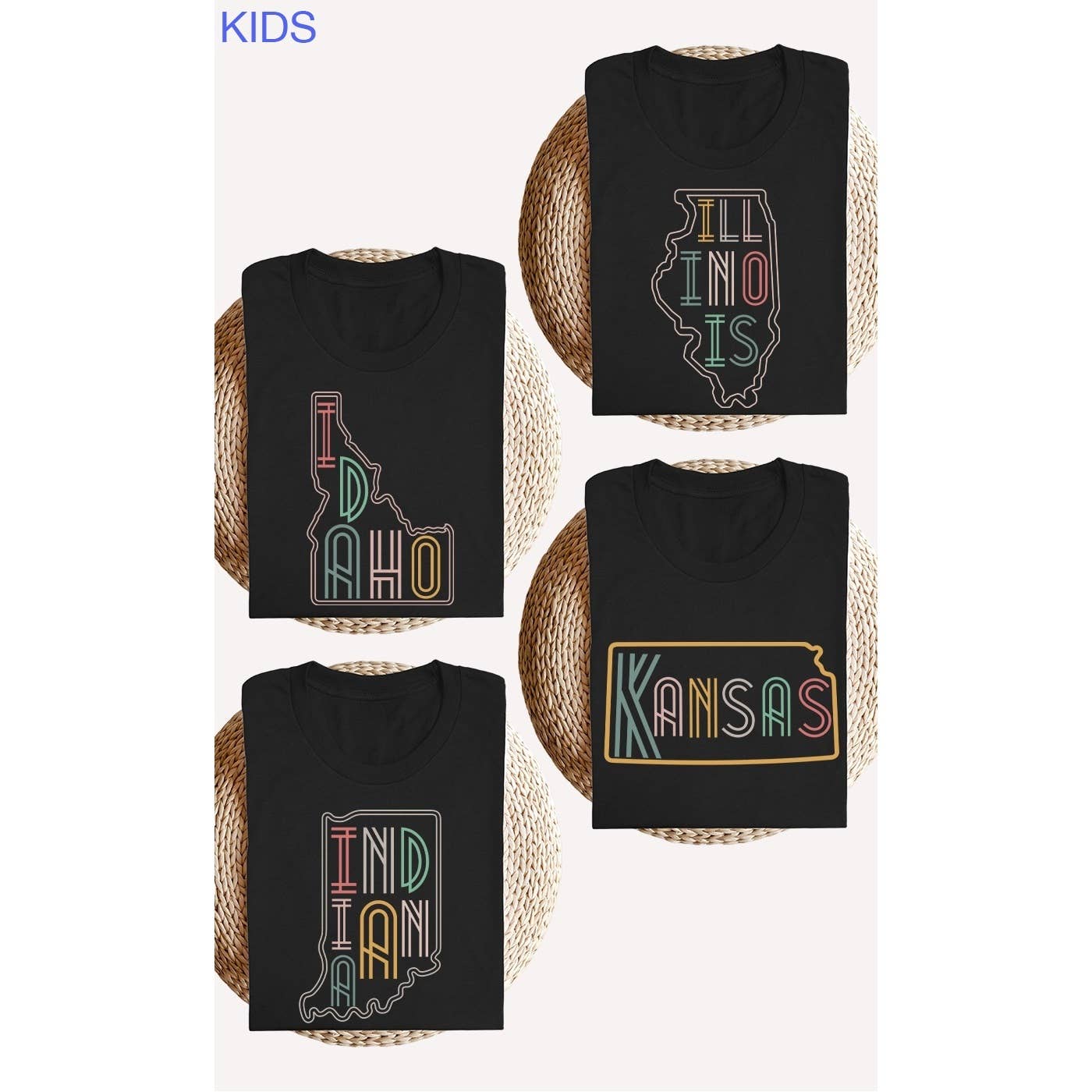 Kids By Kissed Apparel - Vente T-shirt sérigraphié – enfant - T-shirts graphiques Neon State Shape pour enfants3