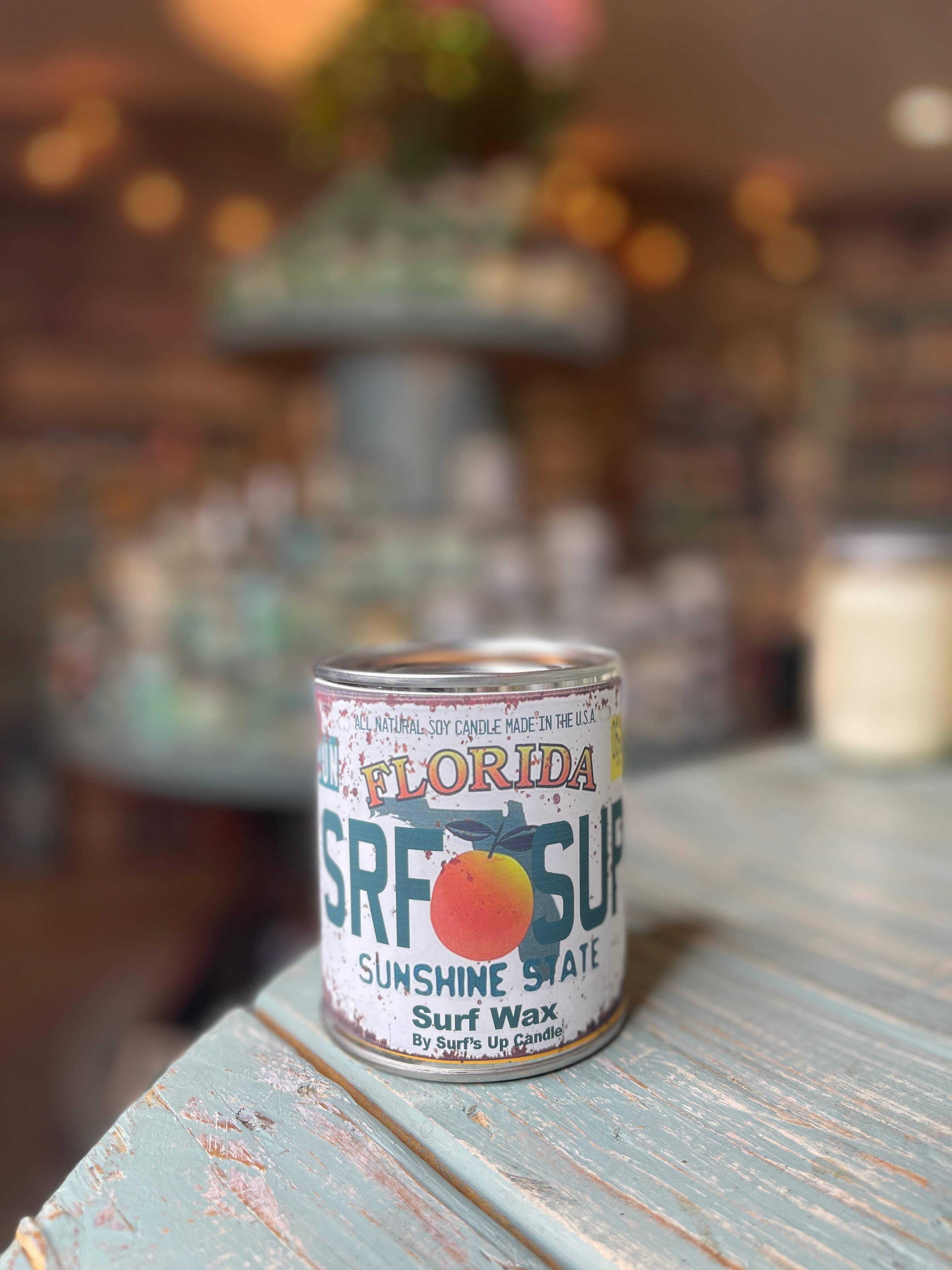 Surfs Up Candle - Wholesale Jar/Filled Candle - Florida License Plate Paint Can Candle