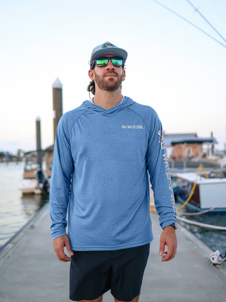 SALT WATER SOUL - Wholesale Hoodie – Men's - Light Blue - Redfish Classic Performance Hoodie1