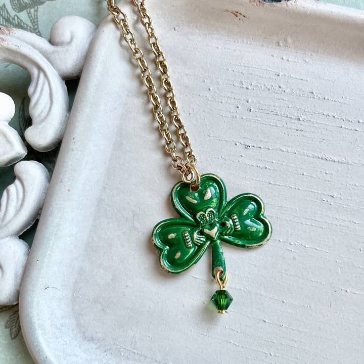 Claddagh Shamrock Necklace - Clover Necklace for wholesale by The green antique trunk