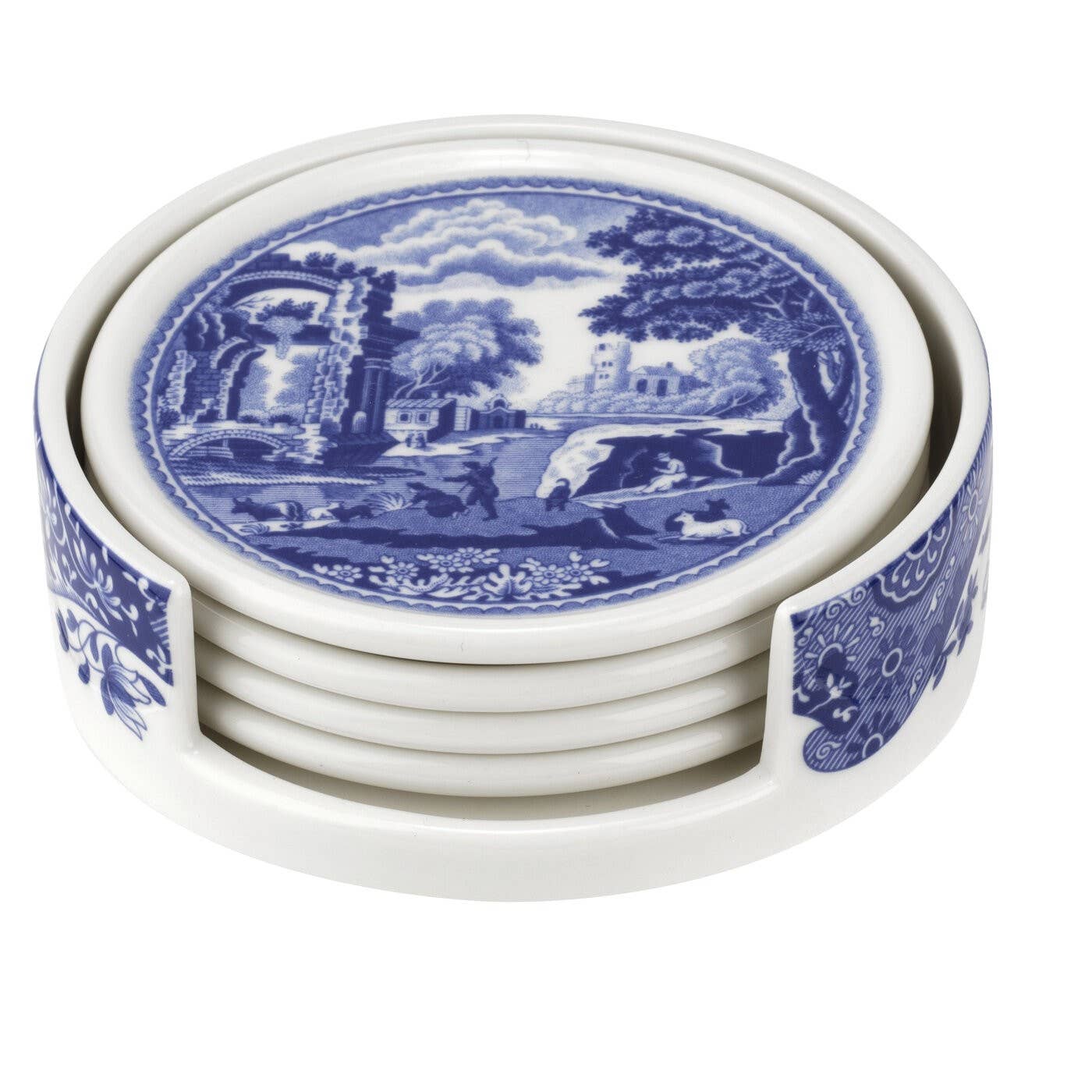 Portmeirion, Spode, Pimpernel, Nacthmann, Wrendale Designs - Wholesale Coasters - Spode Blue Italian 4 Piece Ceramic Coasters with Holder2
