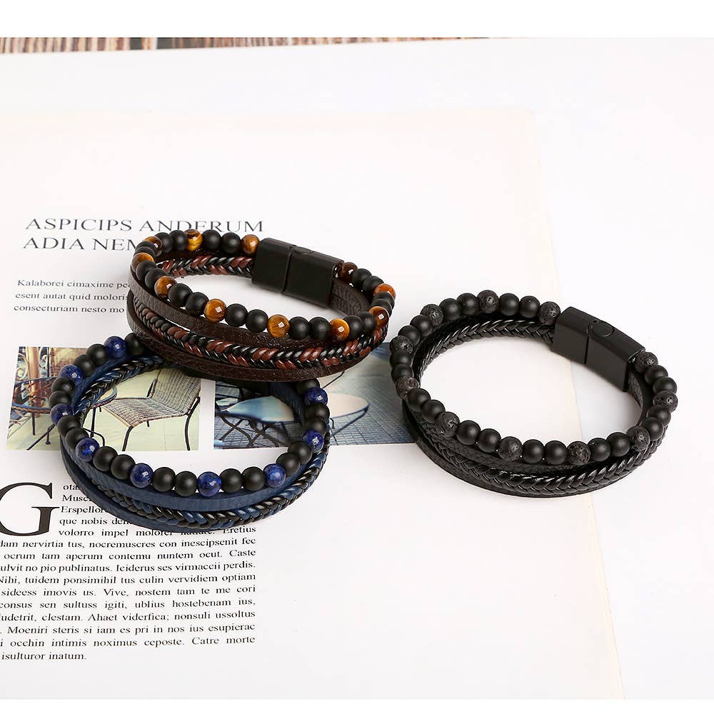 Gypsy Soul - Wholesale Prayer Beads Bracelet - Gemstone Men's Leather Bracelets - 8 Pcs1