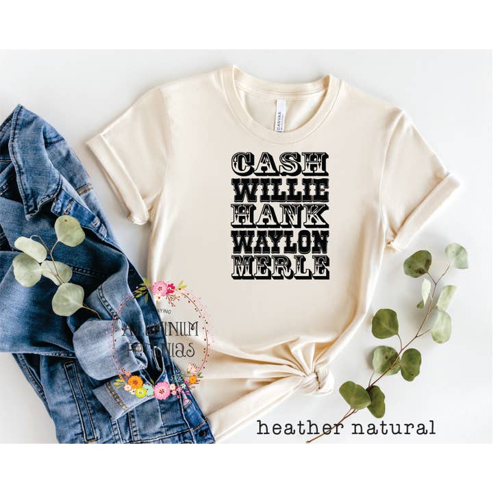 Aluminum Petunias - Wholesale T-Shirt (Graphic) - Women's - Country Men-Cash, Willie, Hank, Waylon, Merle Graphic Tee