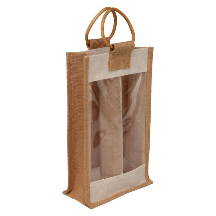 Naturel en witte jutezak voor 2 flessen voor wholesale door Deffrennes