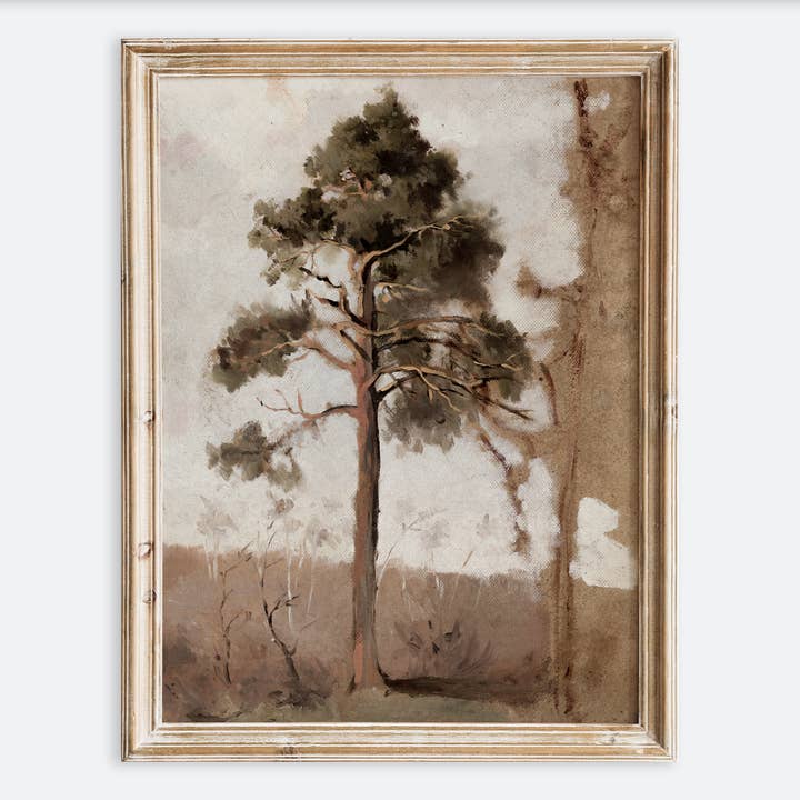 Vintage Pine Trees Autumn Landscape Art Print VP255 for wholesale by Sugar & Canvas