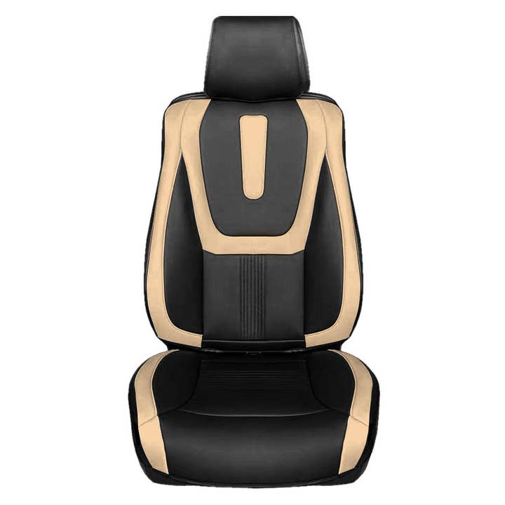Hybrid70 Deluxe Faux Leather Car Seat Covers with Modern Pattern - Front Set Beige for wholesale by FH GROUP