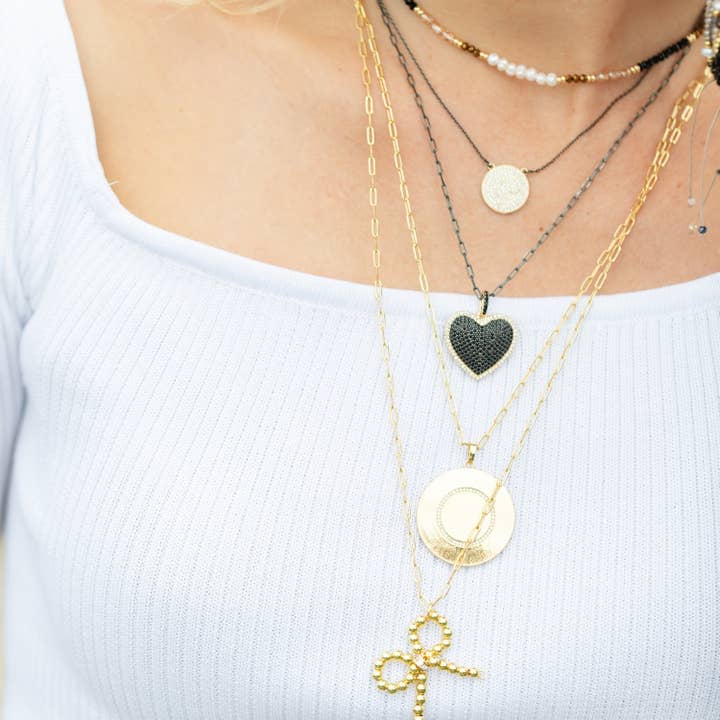 Splendid Iris - Wholesale Pendant/Charm Necklace - Two-Tone Heart Pendant On Paperclip Chain