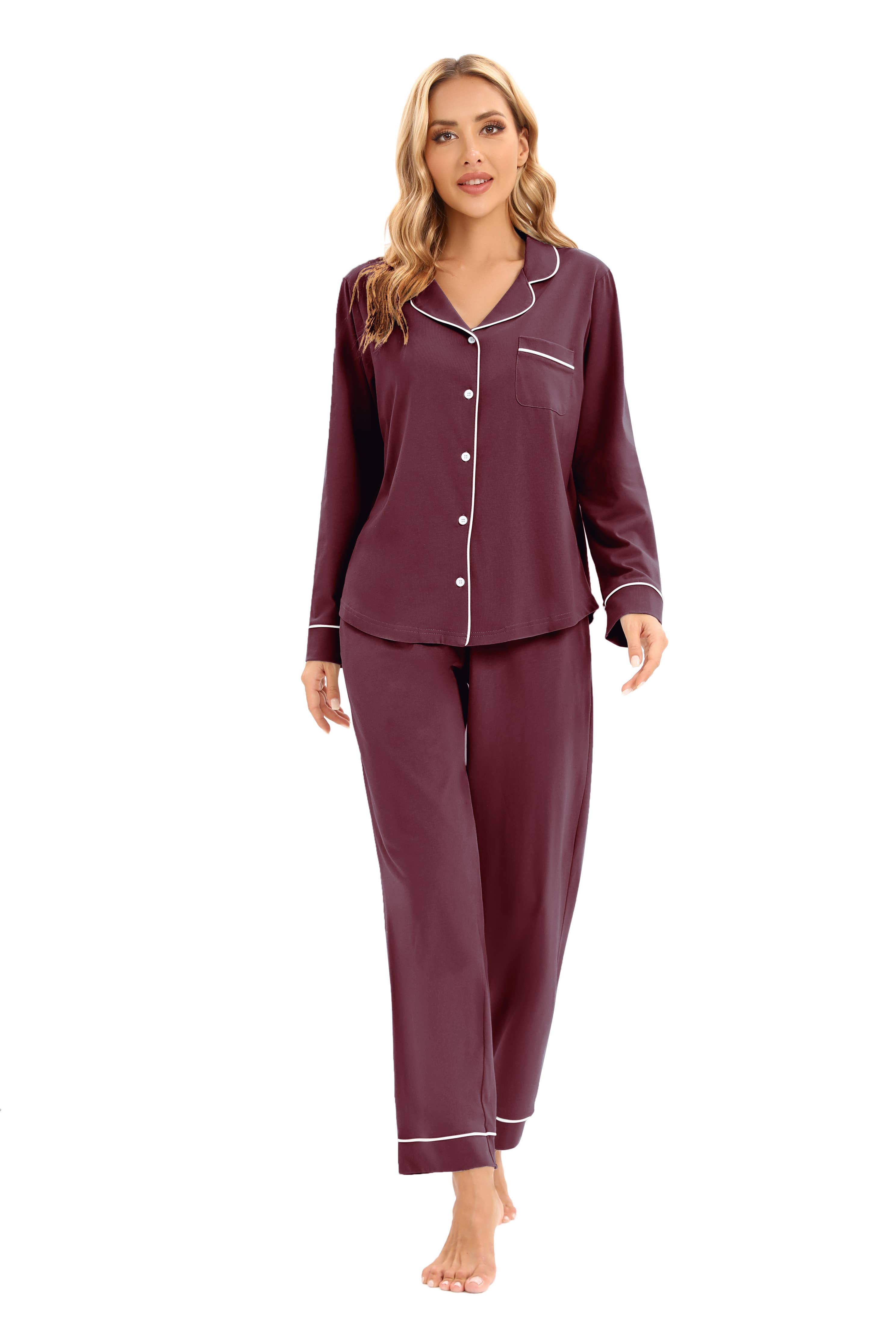 GEXWORLDWIDE - Vente Haut et bas de pyjama – femme - Ensemble de pyjama femme 100 % coton à manches longues multicolore5