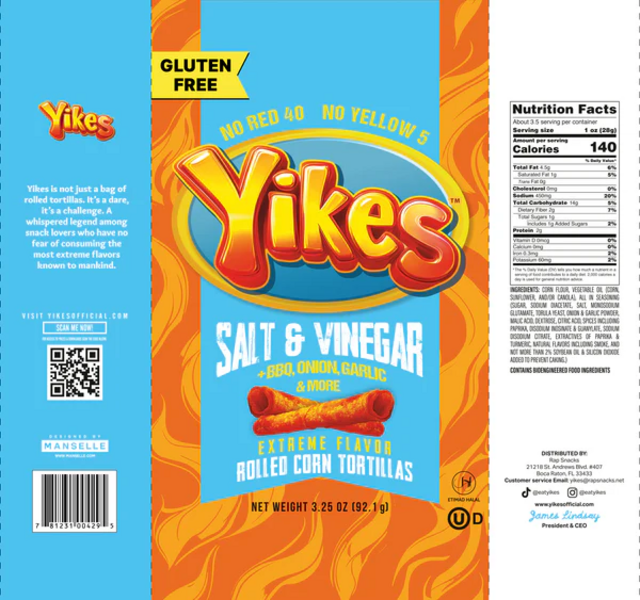 Rap Snacks - Wholesale Chips - Yikes Salt & Vinegar Rolled Corn Tortillas (4 oz) (10-Pack)2