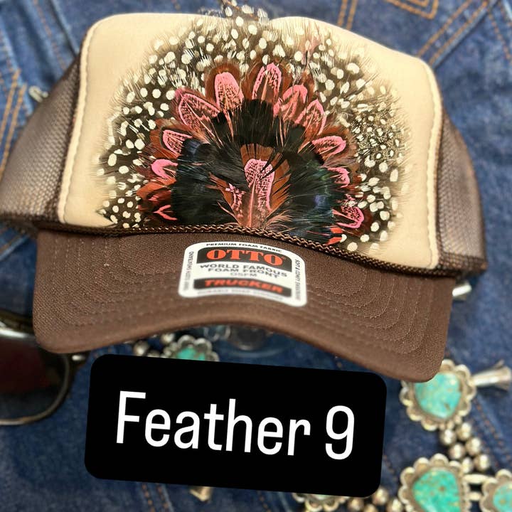 High Ho Silversmithing - Wholesale Trucker Hat - Women's - BROWN AND TAN FEATHER TRUCKER HAT8