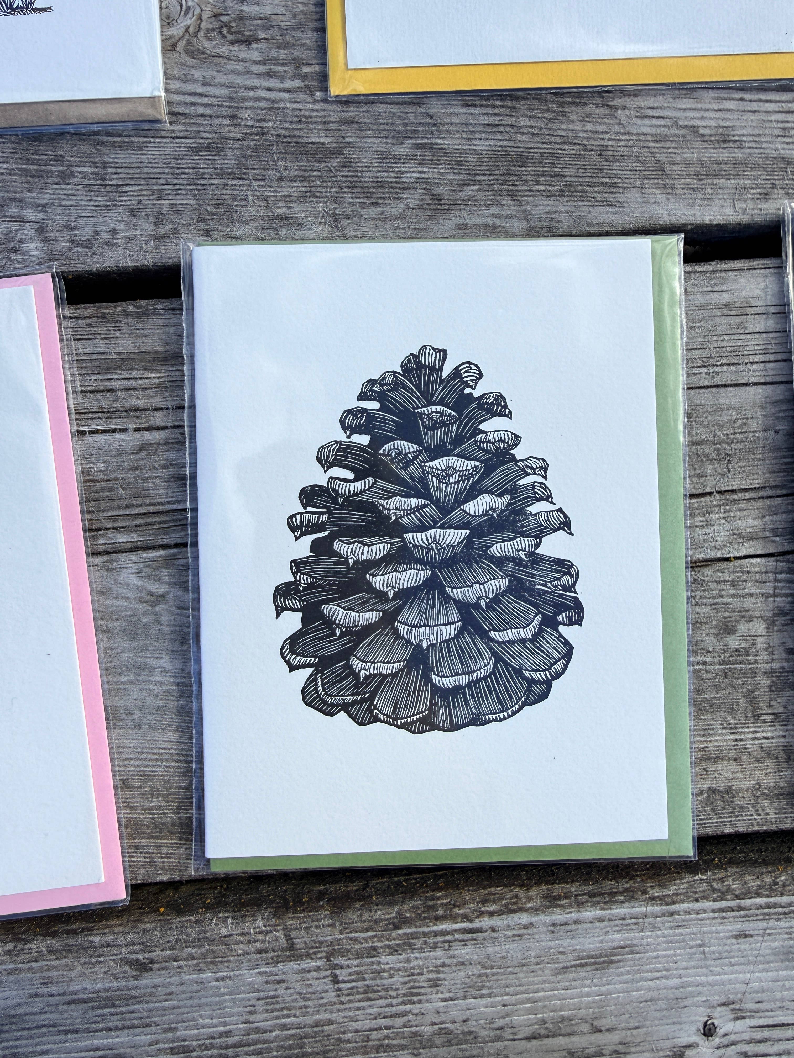 Anomal Press - Wholesale Everyday Greeting Card - Ponderosa cone linocut relief print card6