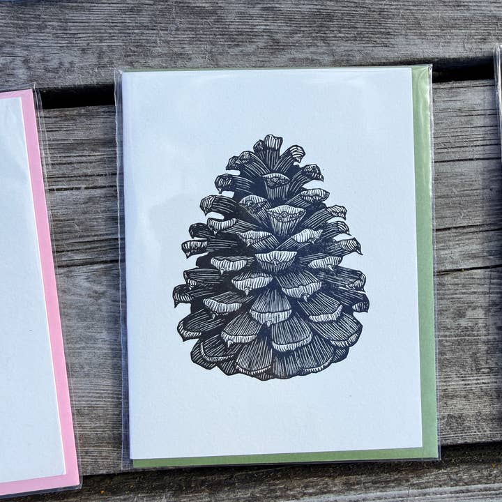 Anomal Press - Wholesale Everyday Greeting Card - Ponderosa cone linocut relief print card6