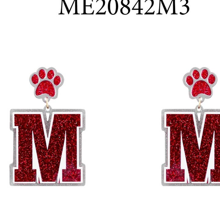 Maroon M 2" Acrylic Gameday Earring for wholesale by What's Hot