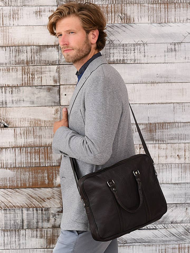 Leather Slim Brief Computer Bag for wholesale by Jerry Kaye