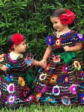 Mexican Chiapaneca Dress for Girls Black for wholesale by Cielito Lindo