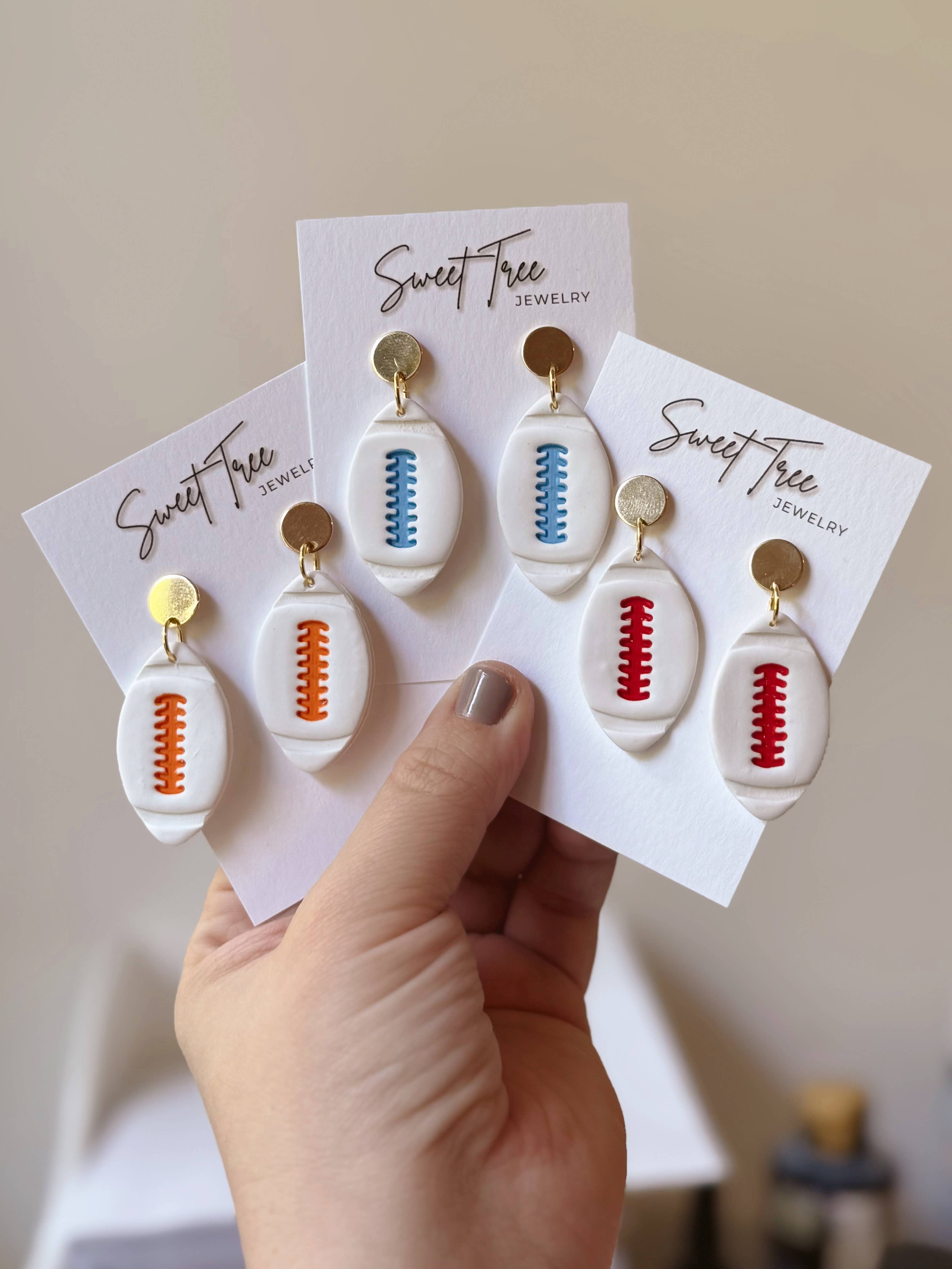 Sweet Tree - Wholesale Dangle Earrings - Custom White Football Dangles | Game Day, Team Spirit, Gifts2