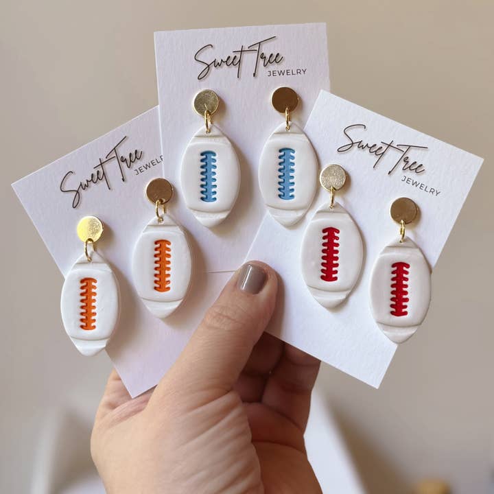 Sweet Tree - Wholesale Dangle Earrings - Custom White Football Dangles | Game Day, Team Spirit, Gifts2