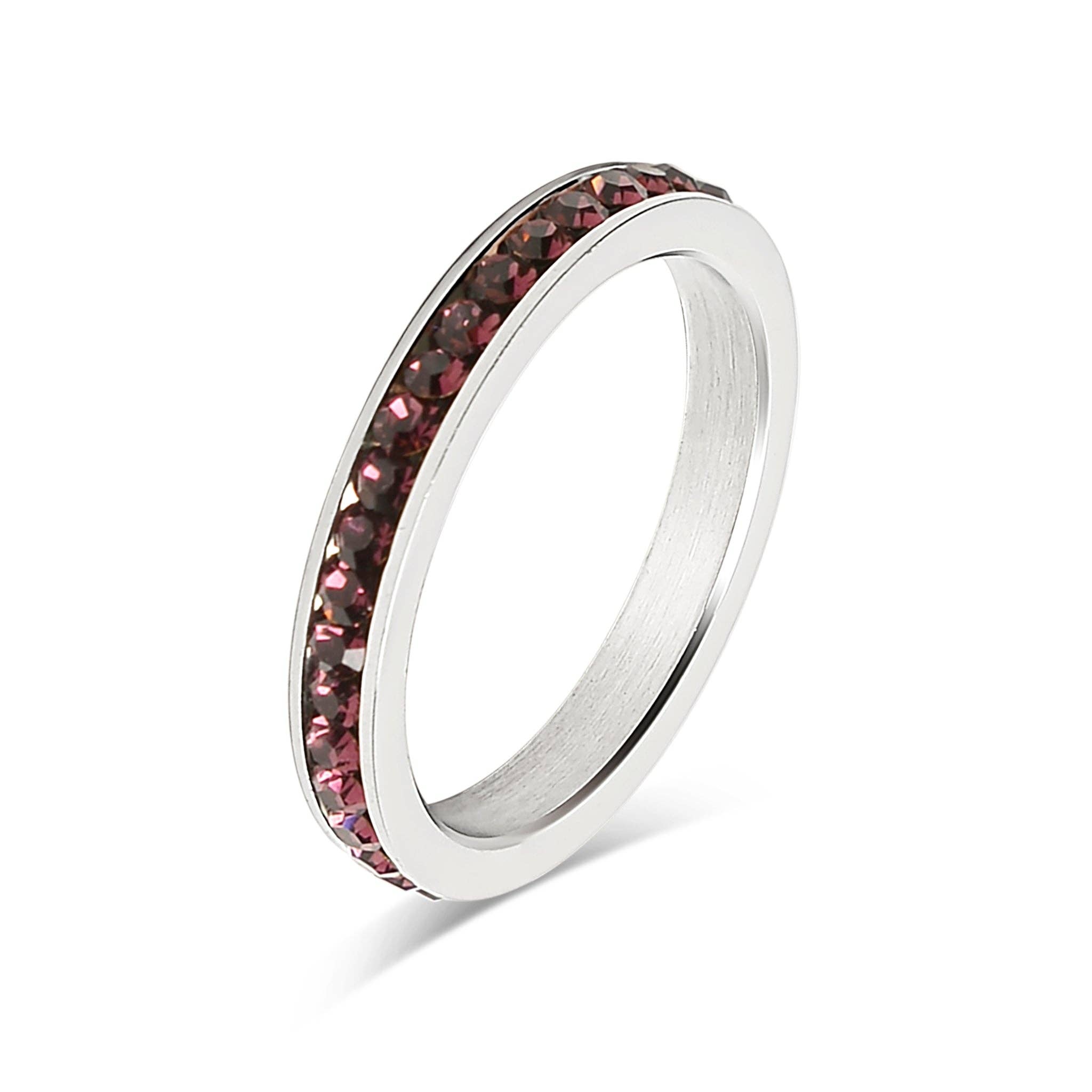 WJW - Wholesale Ring met meerdere stenen - Zilverkleurige CZ eternity-ring van roestvrij staal (januari - juni)1