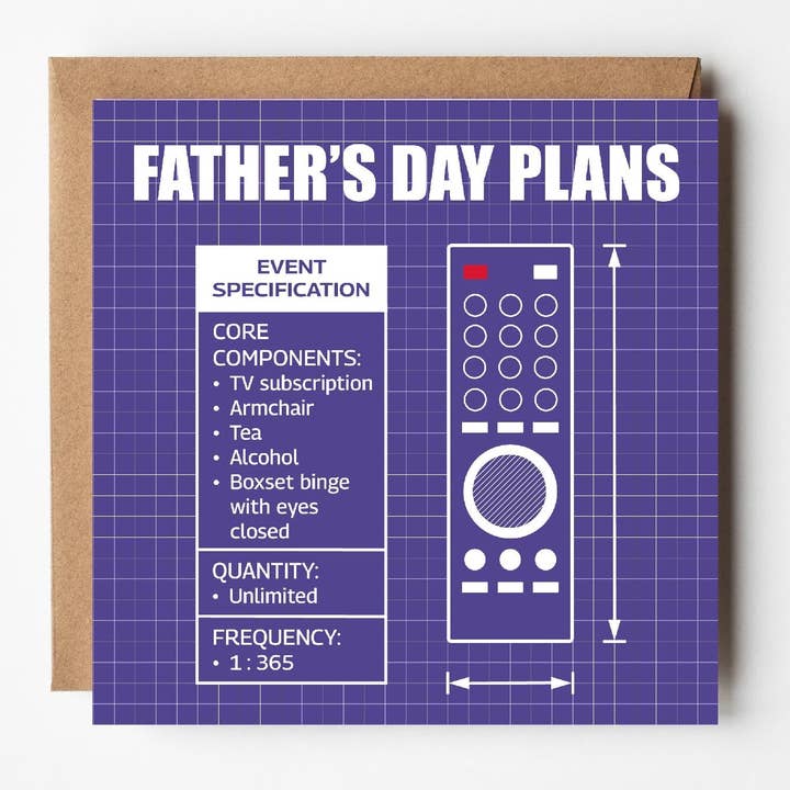 Father’s Day TV remote card – Funny blueprint Dad humour for wholesale by VERSED AID