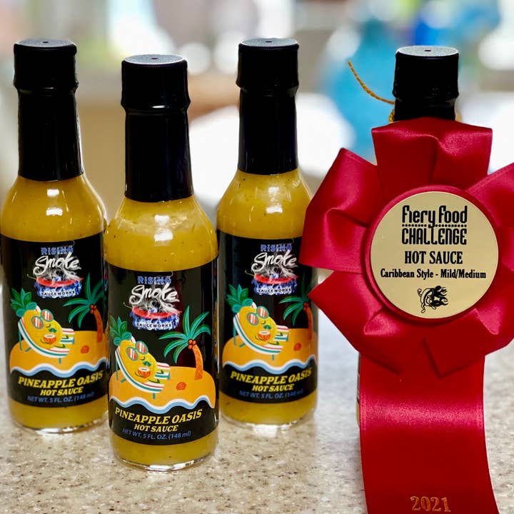 Rising Smoke Sauceworks – wholesale Hot sauce – 5 oz Pineapple Oasis Hot Sauce (half case - 6 bottles)
