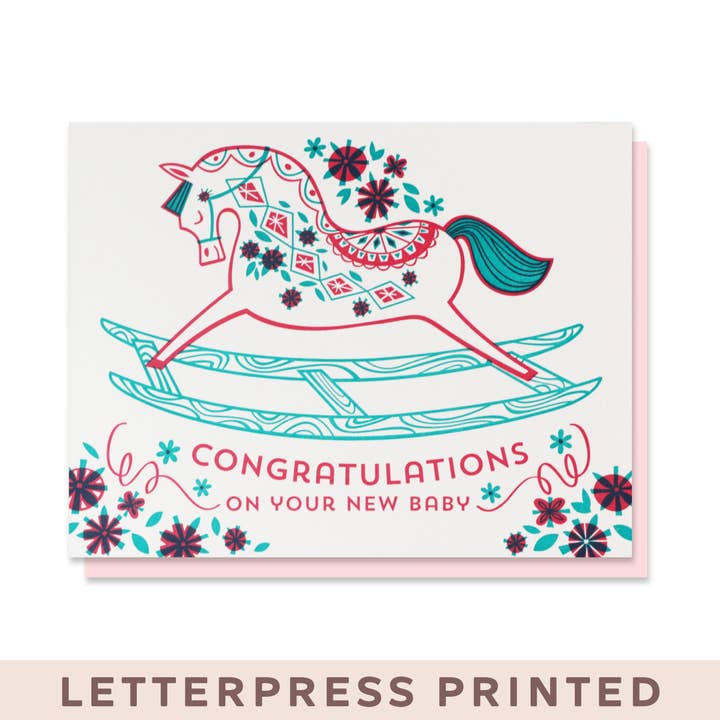 Pink Rocking Horse Card for wholesale by Paper Parasol Press