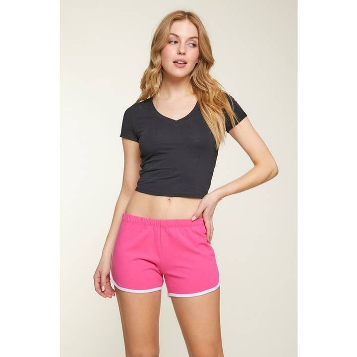 V Neck Short Sleeve Rib Knit Solid Cropped Tee for wholesale by Popular 21