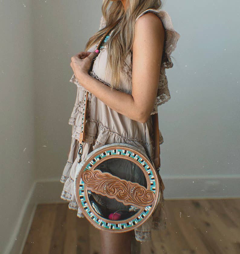 Boho Ranch Shop - Wholesale Crossbody Bag - Women's - JANIE CLEAR ROUND crossbody | hand tooled western festival6
