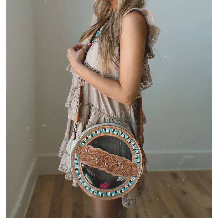 Boho Ranch Shop - Wholesale Crossbody Bag - Women's - JANIE CLEAR ROUND crossbody | hand tooled western festival6
