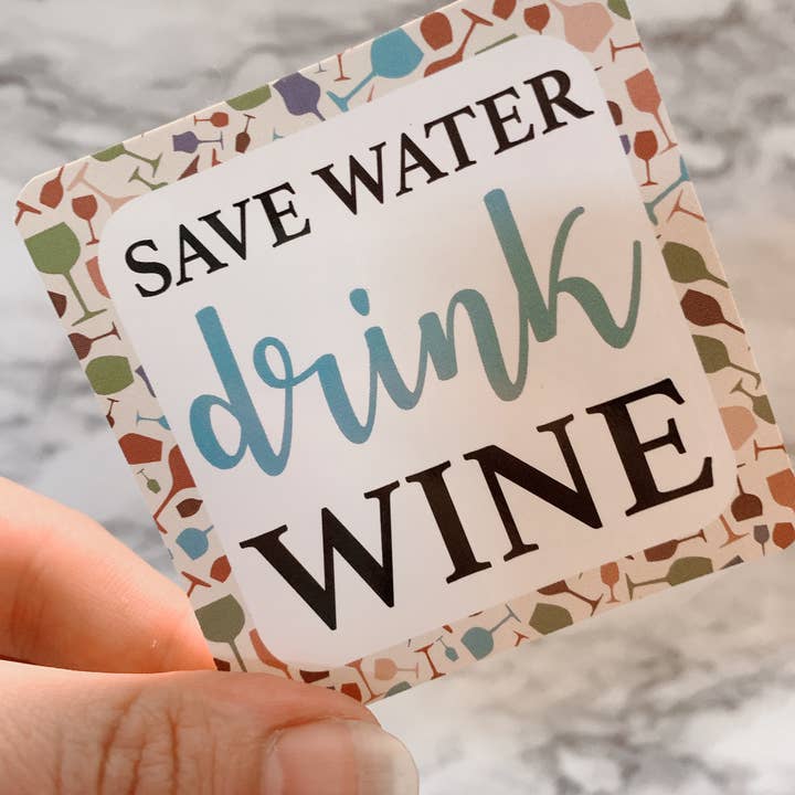 Drink Wine Sticker for wholesale by Wandering Wine Glass