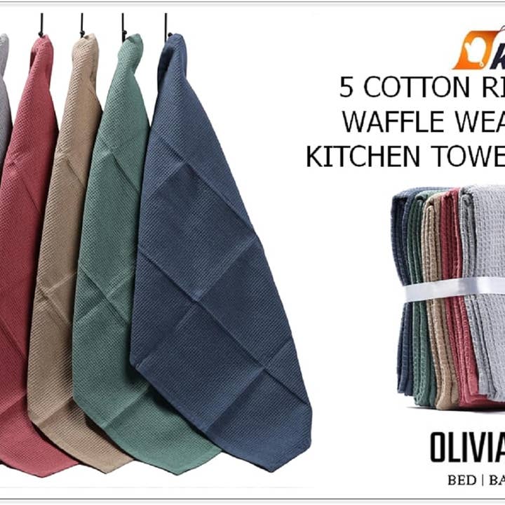 ASSORTED Pack Of 5 Luxury Waffle Kitchen Tea Towels for wholesale on Faire3