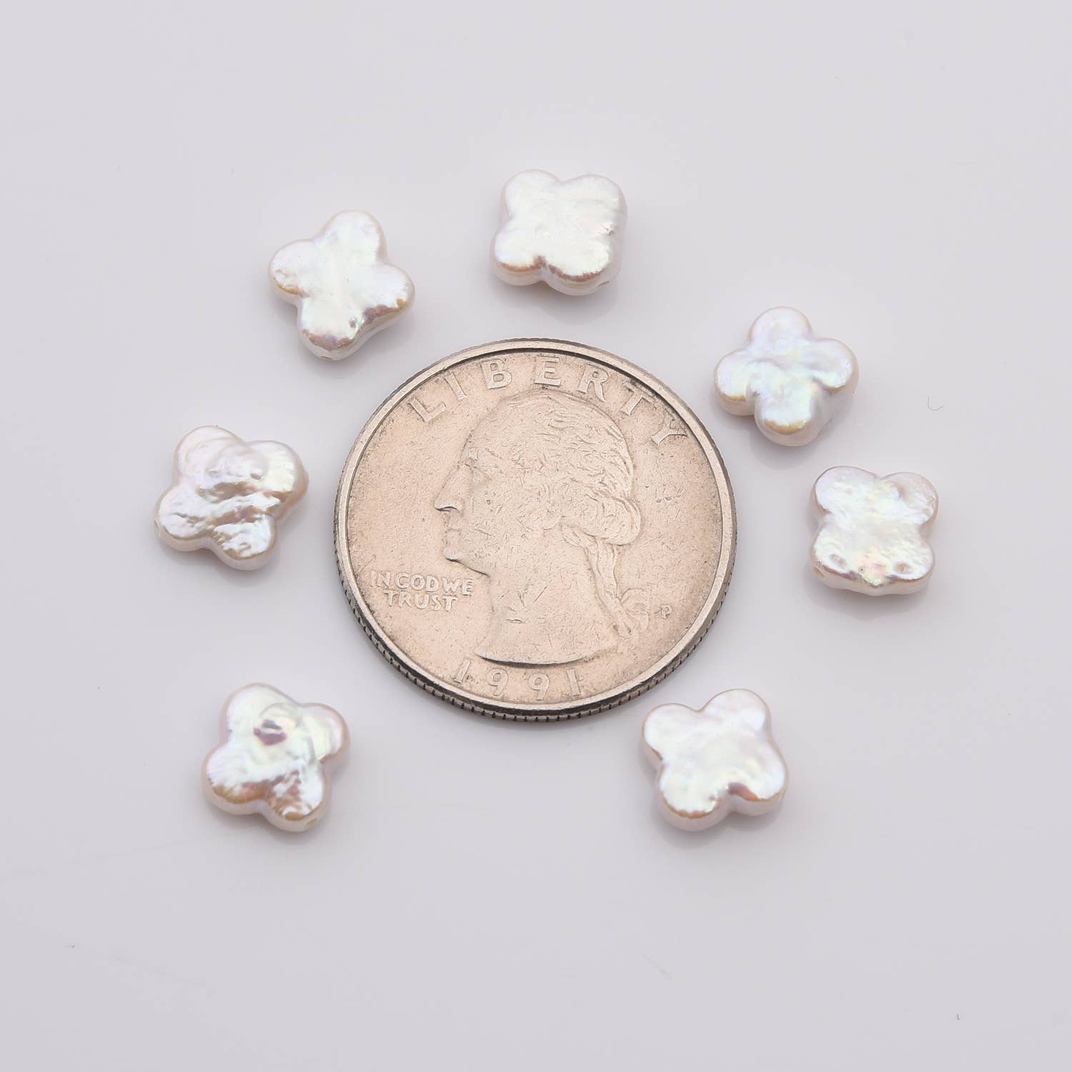 Beads Creation - Wholesale Beads - Four Leaf Clover Pearls, 9mm 4A White Strand, Gift, FWP0542