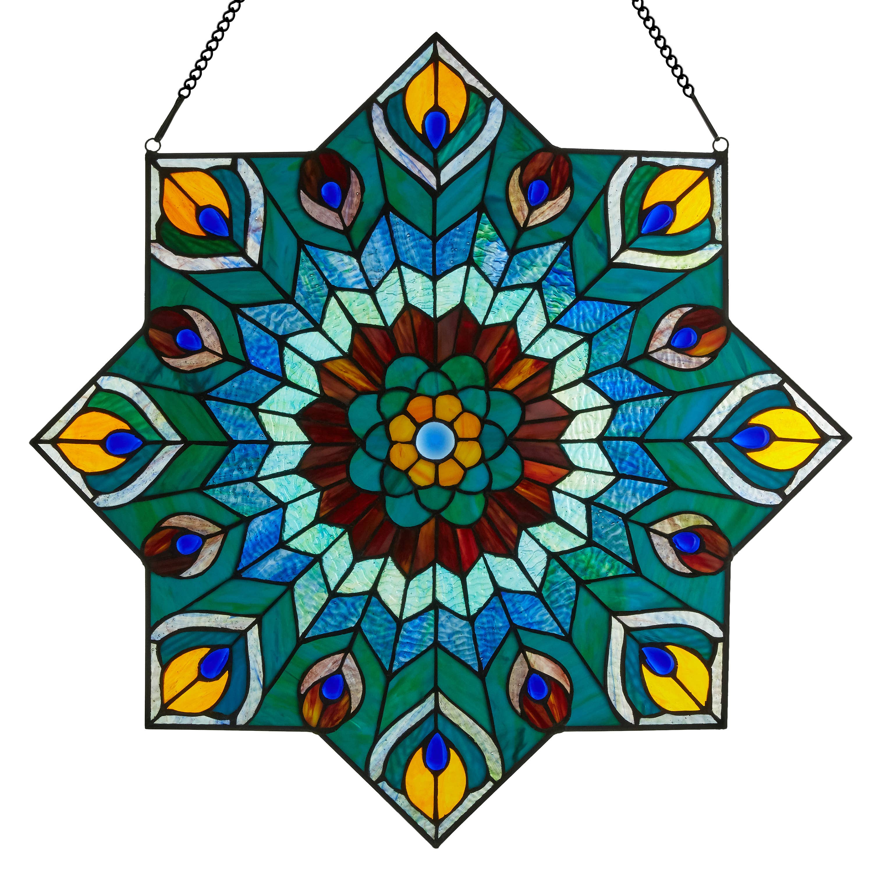 River of Goods - Vente Attrape-soleil - Panneau de vitrail bleu paon Presley de 24 po H1