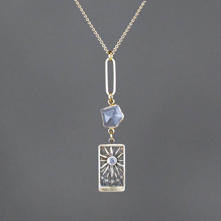 KBD Studio - Wholesale Pendant/Charm Necklace - Here Comes The Sun Brass w/ Inset Stone & Crystal Necklace1