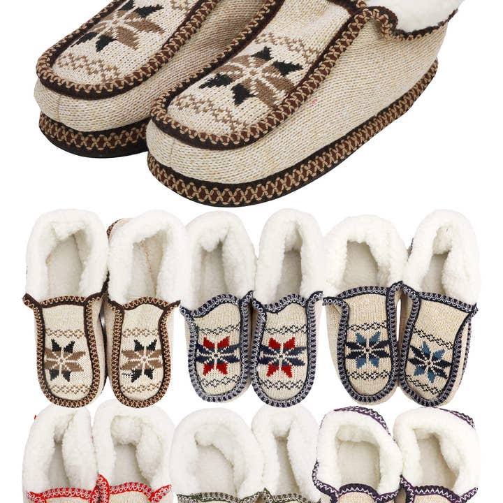 Snowflake Woven Fleece Lined Moccasin Slippers for wholesale by Cap Zone