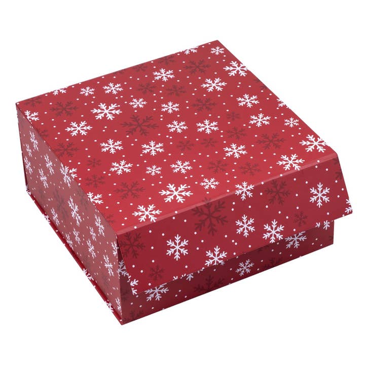 LA Ribbons Wholesale - Wholesale Gift Box - 8" x 8" x 4" Collapsable Holiday Gift Box w/ 2-pcs White Tissue Paper & Magnetic Square Flap Lid | Red Snowflake
1