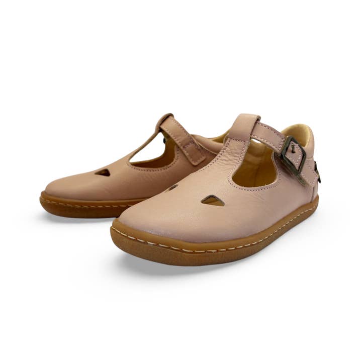 Darcey T-Bar Kids Barefoot Shoe Rose Leather for wholesale by Young Soles