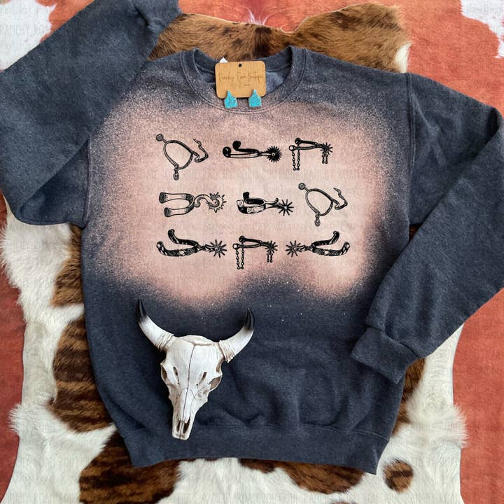 Cowboy Spurs Western Sweatshirt for wholesale by Ranchy Roan Boutique