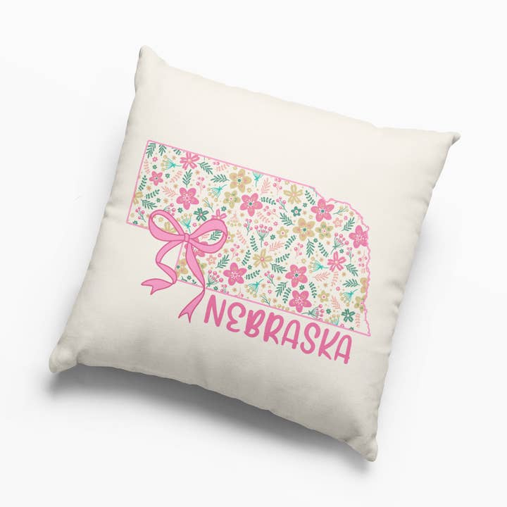 Nebraska Coquette Floral Bow Decorative Throw Pillow Cottage for wholesale by Daisy Mae Designs