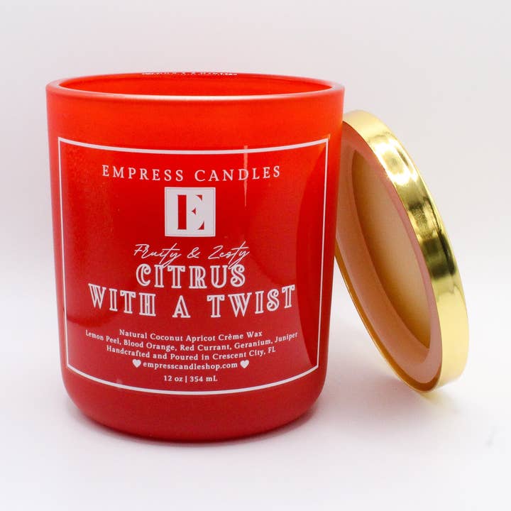 Natural Nontoxic & Vegan Long Burning Time Lemon Orange Mandarin Cedar "Citrus With a Twist" Candle for wholesale by Empress Candles