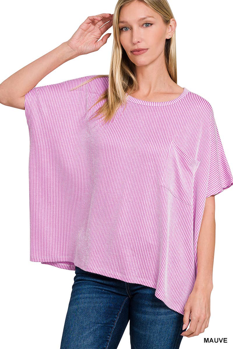 42POPS – wholesale Stickad topp - Dam – .SI-27212 Ribbad Oversized Kortärmad Topp8