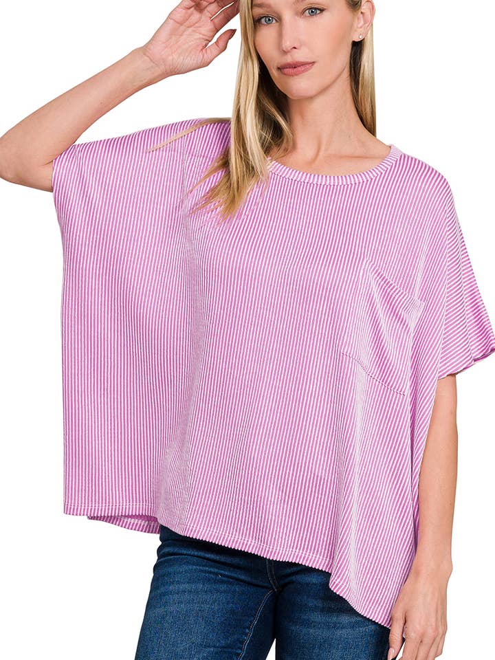 ....SI-27212 Corded Rib Oversized Short Sleeve Top for wholesale by 42POPS