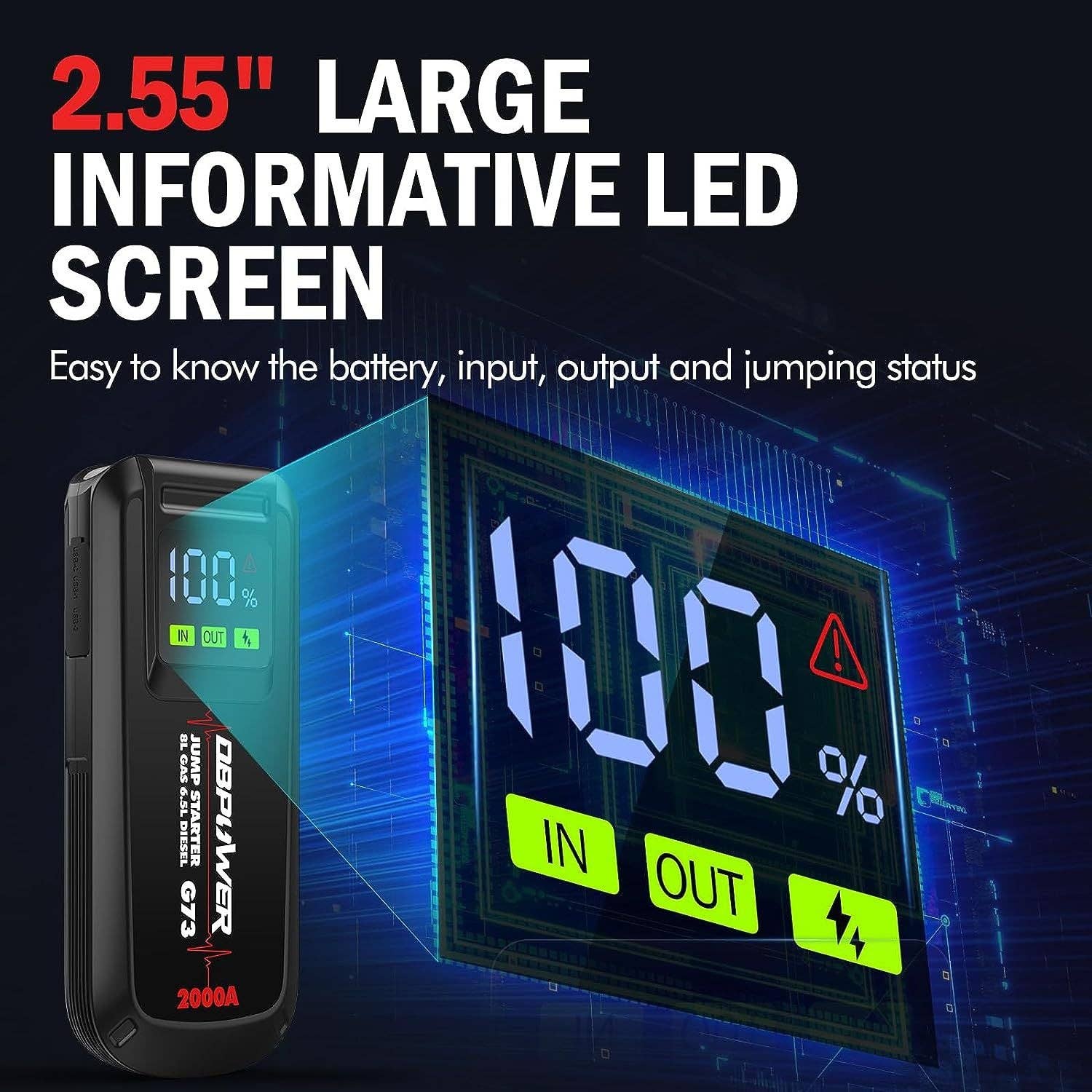 Black Jump Starter 2000A Peak Portable Car Jump Starter for Up to 8.0L Gas and 6.5L Diesel Engines for wholesale on Faire3