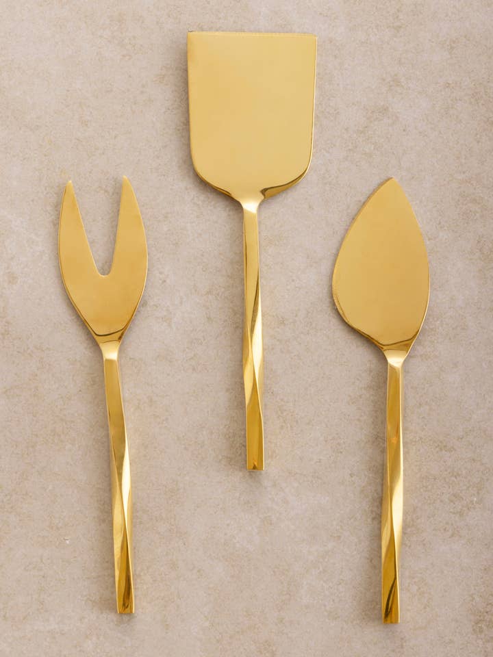 Oslo Gold Cheese Knives · Set of 3 for wholesale by GAURI KOHLI