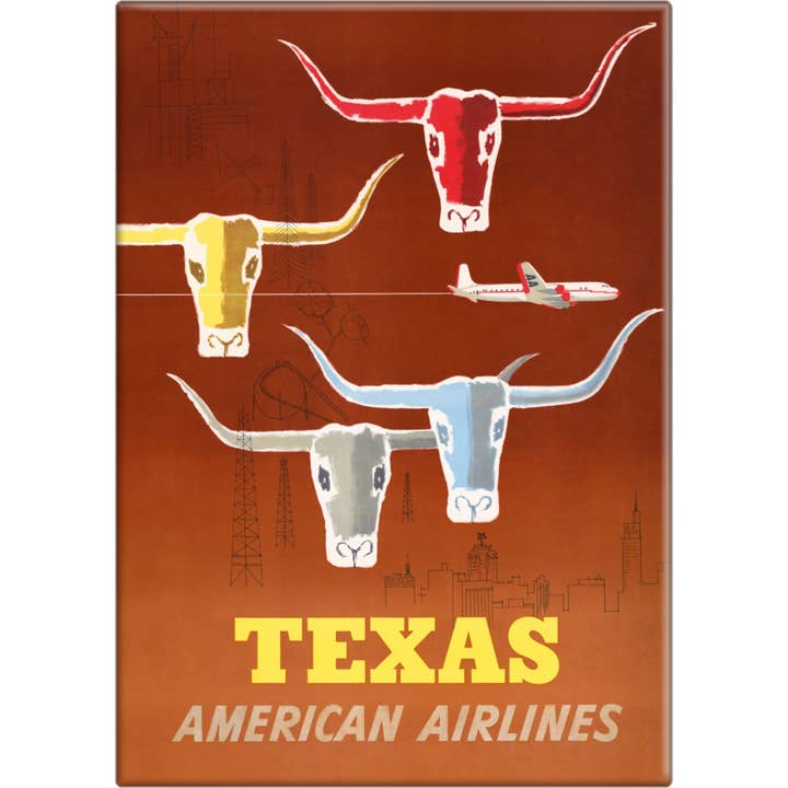 Magnet - ”Texas - American Airlines” affischreproduktion för wholesale av Square Deal Recordings & Supplies