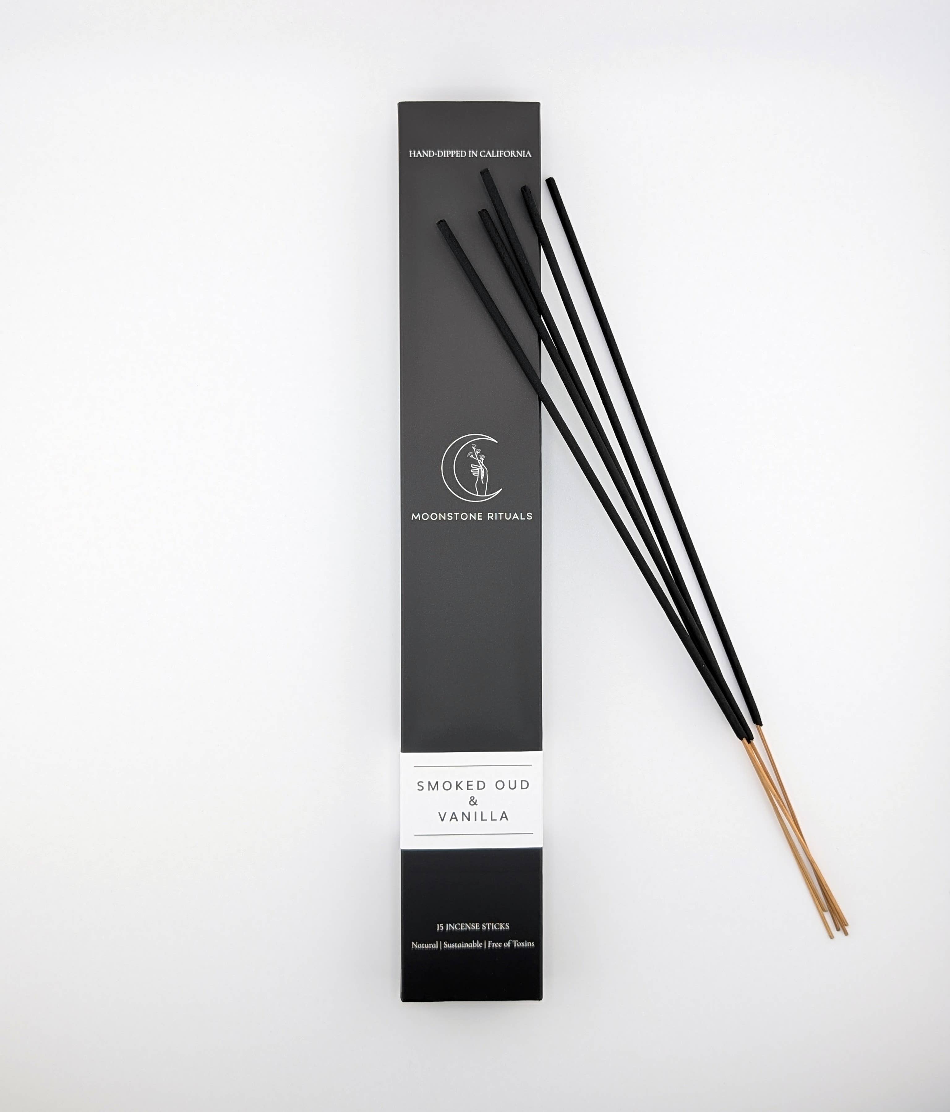 Moonstone Rituals – wholesale Rökelse – Rökelsepinnar med rökt oud och vanilj på kolbas2