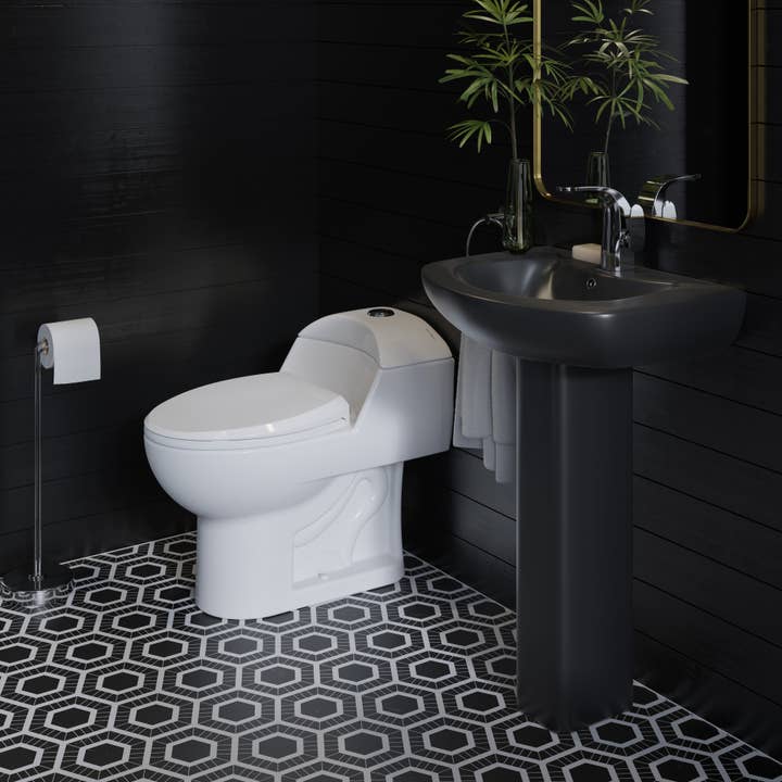 Chateau Two-Piece Round Pedestal Sink in Matte Black for wholesale by Swiss Madison