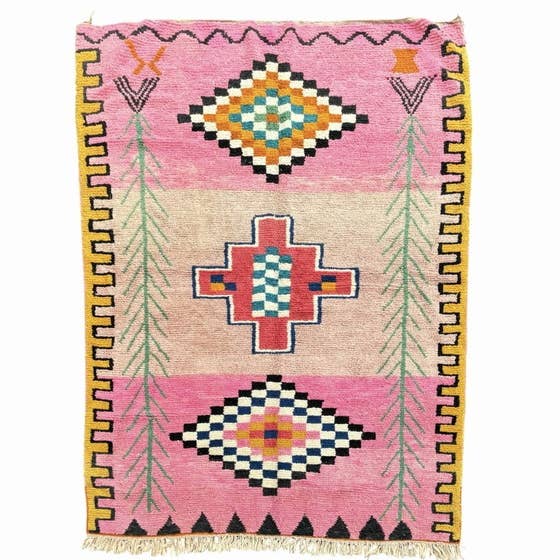 BohoVibeCraft - Vendita all'ingrosso Tappeto - Tappeto marocchino rosa in lana fatto a mano, grande tappeto marocchino