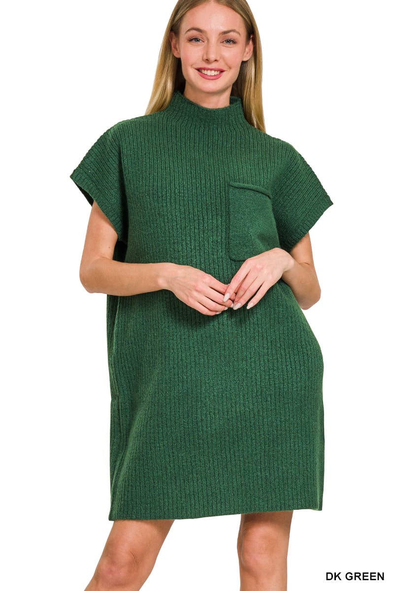 42POPS - Wholesale Dress - Women's - ..SI-26560 Mock Neck Short Sleeve Sweater Dress With Pocket20